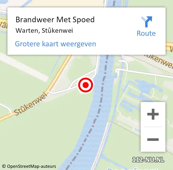 Locatie op kaart van de 112 melding: Brandweer Met Spoed Naar Warten, Stûkenwei op 28 februari 2023 14:36