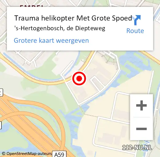 Locatie op kaart van de 112 melding: Trauma helikopter Met Grote Spoed Naar 's-Hertogenbosch, de Diepteweg op 28 februari 2023 14:47