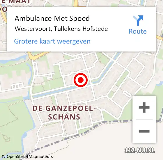 Locatie op kaart van de 112 melding: Ambulance Met Spoed Naar Westervoort, Tullekens Hofstede op 28 februari 2023 14:53