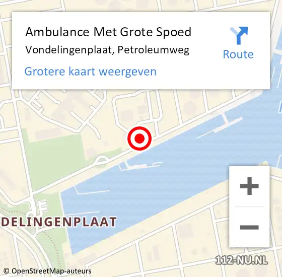 Locatie op kaart van de 112 melding: Ambulance Met Grote Spoed Naar Vondelingenplaat, Petroleumweg op 28 februari 2023 14:54