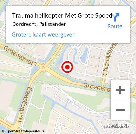 Locatie op kaart van de 112 melding: Trauma helikopter Met Grote Spoed Naar Dordrecht, Palissander op 28 februari 2023 15:20