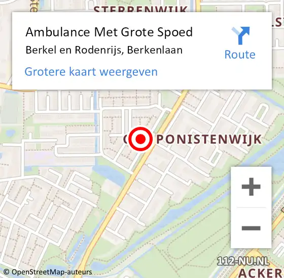 Locatie op kaart van de 112 melding: Ambulance Met Grote Spoed Naar Berkel en Rodenrijs, Berkenlaan op 28 februari 2023 15:53