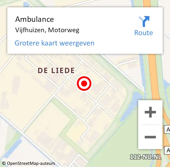 Locatie op kaart van de 112 melding: Ambulance Vijfhuizen, Motorweg op 28 februari 2023 15:55