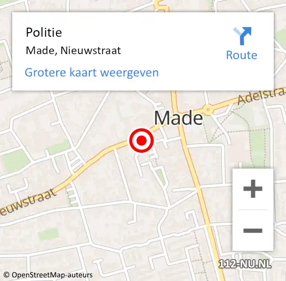 Locatie op kaart van de 112 melding: Politie Made, Nieuwstraat op 28 februari 2023 16:05