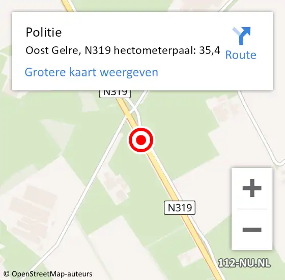 Locatie op kaart van de 112 melding: Politie Oost Gelre, N319 hectometerpaal: 35,4 op 28 februari 2023 16:49