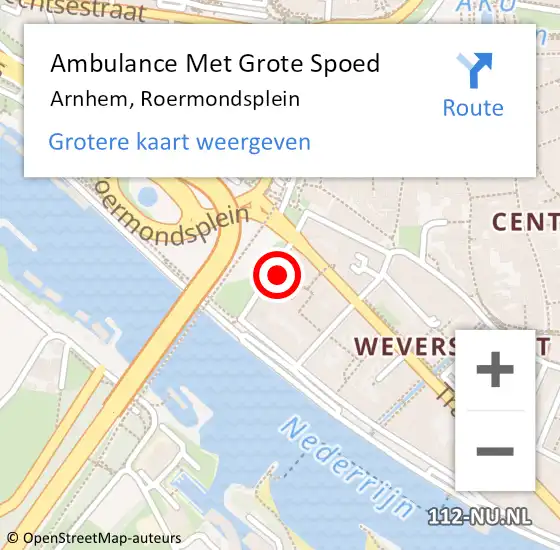 Locatie op kaart van de 112 melding: Ambulance Met Grote Spoed Naar Arnhem, Roermondsplein op 28 februari 2023 17:00