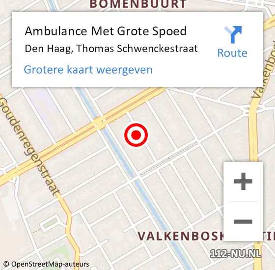 Locatie op kaart van de 112 melding: Ambulance Met Grote Spoed Naar Den Haag, Thomas Schwenckestraat op 28 februari 2023 17:28