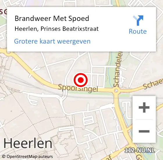 Locatie op kaart van de 112 melding: Brandweer Met Spoed Naar Heerlen, Prinses Beatrixstraat op 28 februari 2023 18:09