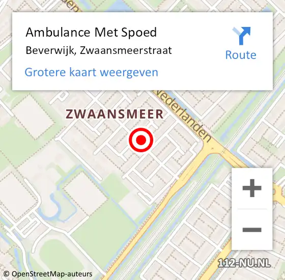 Locatie op kaart van de 112 melding: Ambulance Met Spoed Naar Beverwijk, Zwaansmeerstraat op 28 februari 2023 18:15