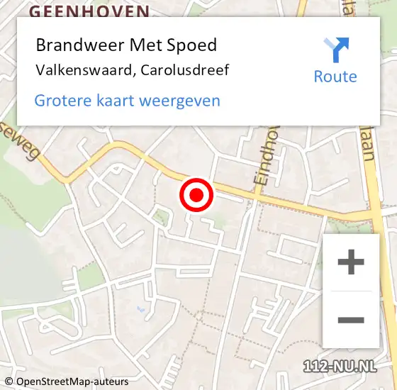 Locatie op kaart van de 112 melding: Brandweer Met Spoed Naar Valkenswaard, Carolusdreef op 28 februari 2023 18:57