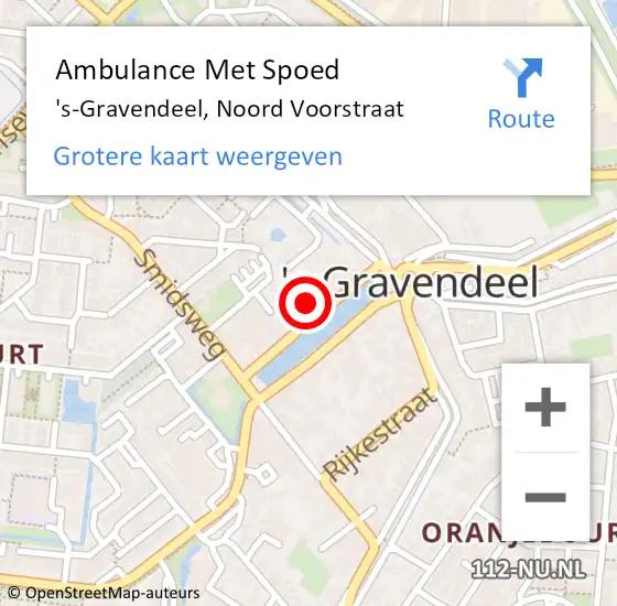 Locatie op kaart van de 112 melding: Ambulance Met Spoed Naar 's-Gravendeel, Noord Voorstraat op 28 februari 2023 19:01