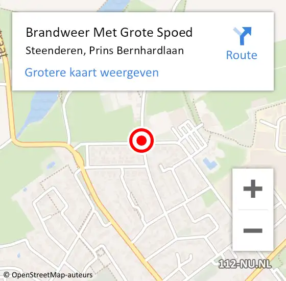 Locatie op kaart van de 112 melding: Brandweer Met Grote Spoed Naar Steenderen, Prins Bernhardlaan op 28 februari 2023 19:41