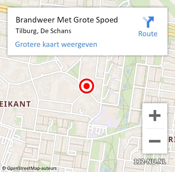 Locatie op kaart van de 112 melding: Brandweer Met Grote Spoed Naar Tilburg, De Schans op 28 februari 2023 20:17