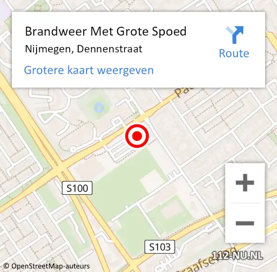 Locatie op kaart van de 112 melding: Brandweer Met Grote Spoed Naar Nijmegen, Dennenstraat op 28 februari 2023 20:41