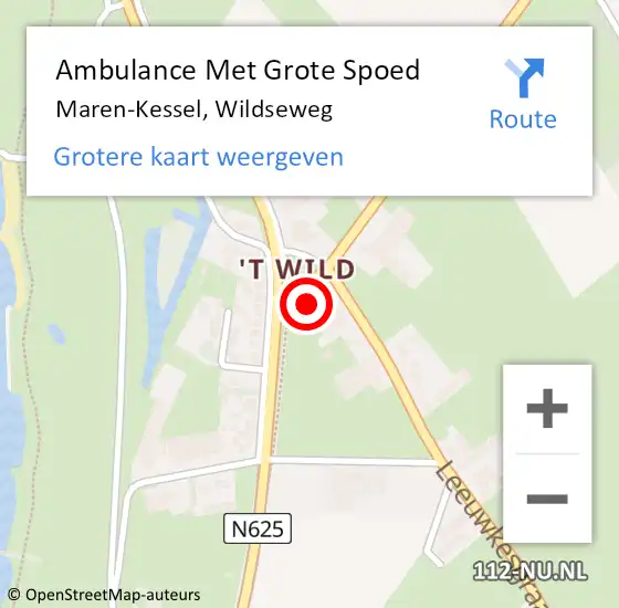 Locatie op kaart van de 112 melding: Ambulance Met Grote Spoed Naar Maren-Kessel, Wildseweg op 17 augustus 2014 10:53