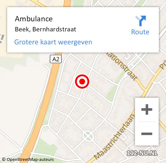 Locatie op kaart van de 112 melding: Ambulance Beek, Bernhardstraat op 17 augustus 2014 10:54