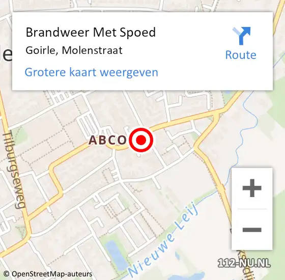 Locatie op kaart van de 112 melding: Brandweer Met Spoed Naar Goirle, Molenstraat op 28 februari 2023 21:29