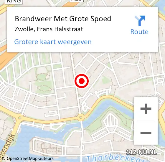 Locatie op kaart van de 112 melding: Brandweer Met Grote Spoed Naar Zwolle, Frans Halsstraat op 28 februari 2023 21:48