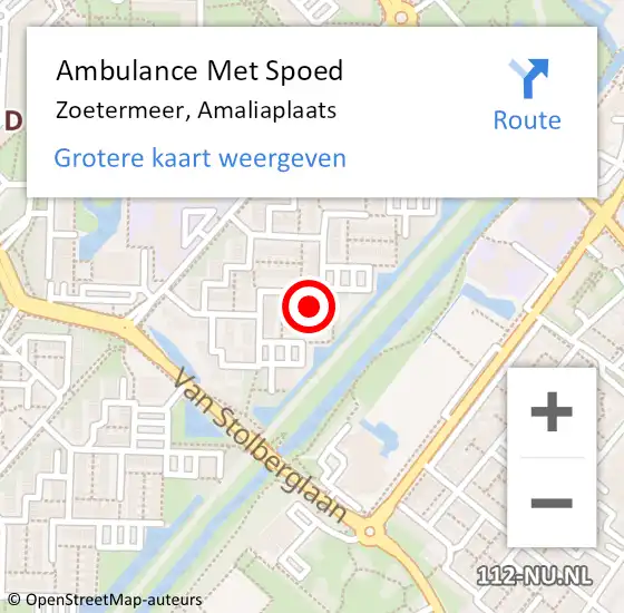 Locatie op kaart van de 112 melding: Ambulance Met Spoed Naar Zoetermeer, Amaliaplaats op 28 februari 2023 22:08