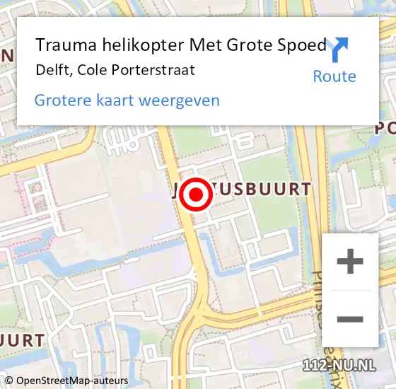 Locatie op kaart van de 112 melding: Trauma helikopter Met Grote Spoed Naar Delft, Cole Porterstraat op 28 februari 2023 22:26