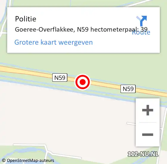 Locatie op kaart van de 112 melding: Politie Goeree-Overflakkee, N59 hectometerpaal: 39 op 28 februari 2023 22:43