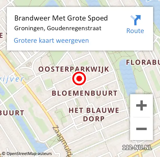 Locatie op kaart van de 112 melding: Brandweer Met Grote Spoed Naar Groningen, Goudenregenstraat op 28 februari 2023 23:47