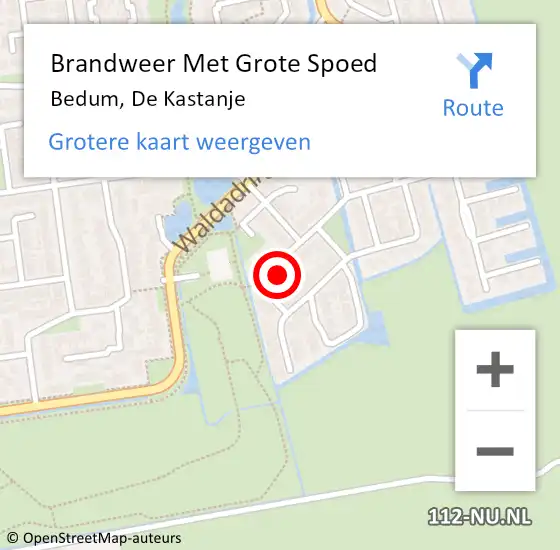 Locatie op kaart van de 112 melding: Brandweer Met Grote Spoed Naar Bedum, De Kastanje op 1 maart 2023 01:43