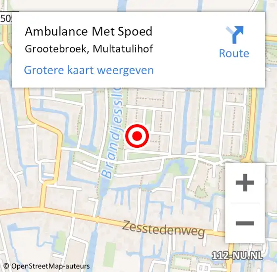 Locatie op kaart van de 112 melding: Ambulance Met Spoed Naar Grootebroek, Multatulihof op 1 maart 2023 01:57