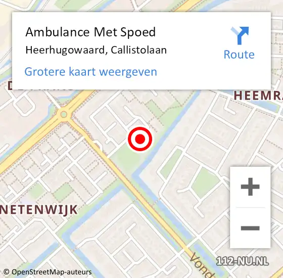 Locatie op kaart van de 112 melding: Ambulance Met Spoed Naar Heerhugowaard, Callistolaan op 1 maart 2023 02:42