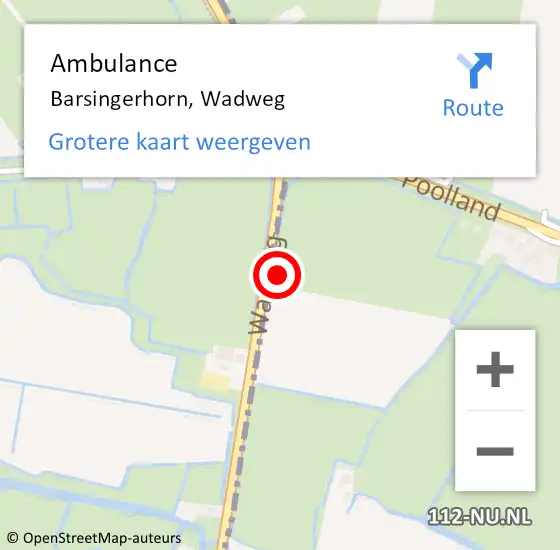 Locatie op kaart van de 112 melding: Ambulance Barsingerhorn, Wadweg op 1 maart 2023 06:34