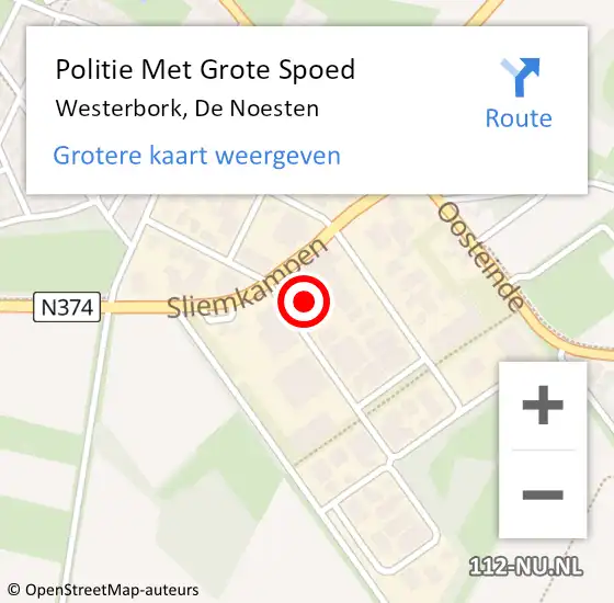 Locatie op kaart van de 112 melding: Politie Met Grote Spoed Naar Westerbork, De Noesten op 1 maart 2023 07:46
