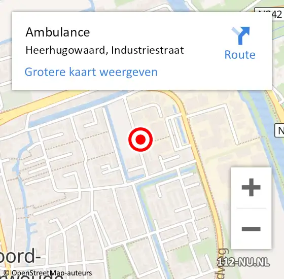 Locatie op kaart van de 112 melding: Ambulance Heerhugowaard, Industriestraat op 1 maart 2023 08:03