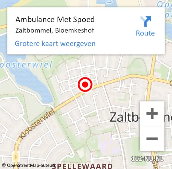 Locatie op kaart van de 112 melding: Ambulance Met Spoed Naar Zaltbommel, Bloemkeshof op 1 maart 2023 08:10