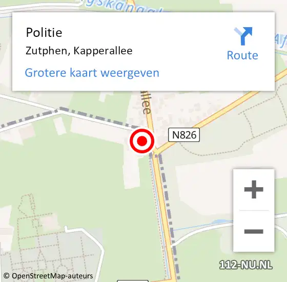 Locatie op kaart van de 112 melding: Politie Zutphen, Kapperallee op 1 maart 2023 08:11