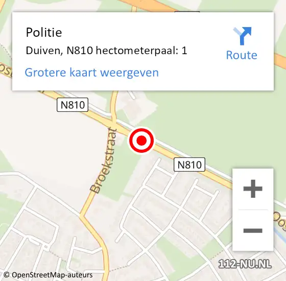Locatie op kaart van de 112 melding: Politie Duiven, N810 hectometerpaal: 1 op 1 maart 2023 08:14