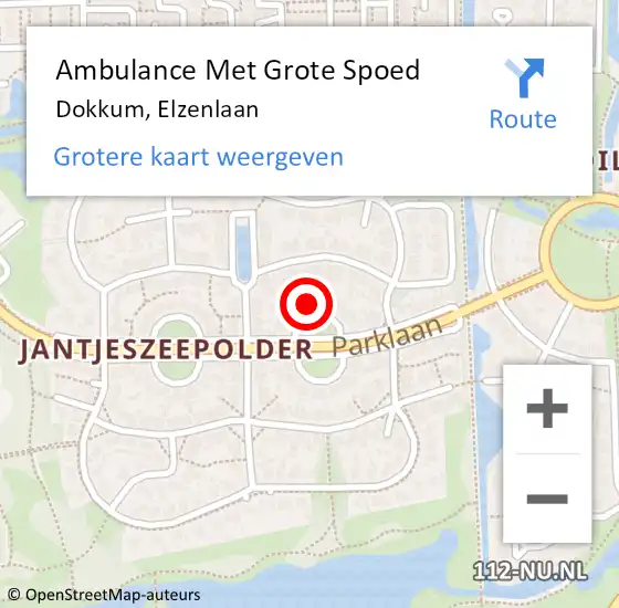 Locatie op kaart van de 112 melding: Ambulance Met Grote Spoed Naar Dokkum, Elzenlaan op 17 augustus 2014 11:40