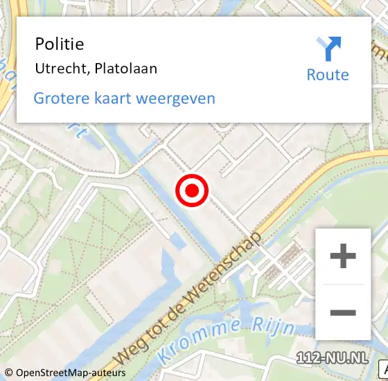 Locatie op kaart van de 112 melding: Politie Utrecht, Platolaan op 1 maart 2023 08:44