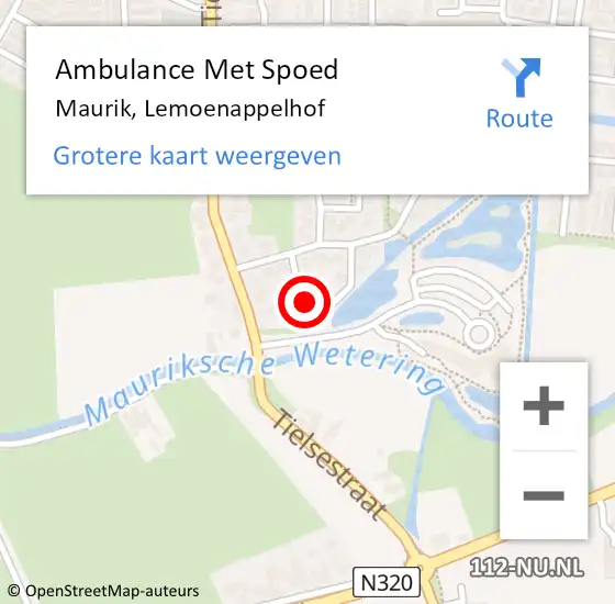 Locatie op kaart van de 112 melding: Ambulance Met Spoed Naar Maurik, Lemoenappelhof op 1 maart 2023 09:00