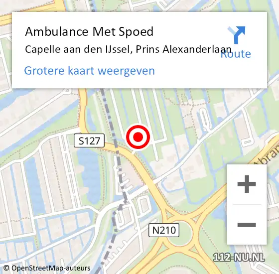 Locatie op kaart van de 112 melding: Ambulance Met Spoed Naar Capelle aan den IJssel, Prins Alexanderlaan op 1 maart 2023 09:03