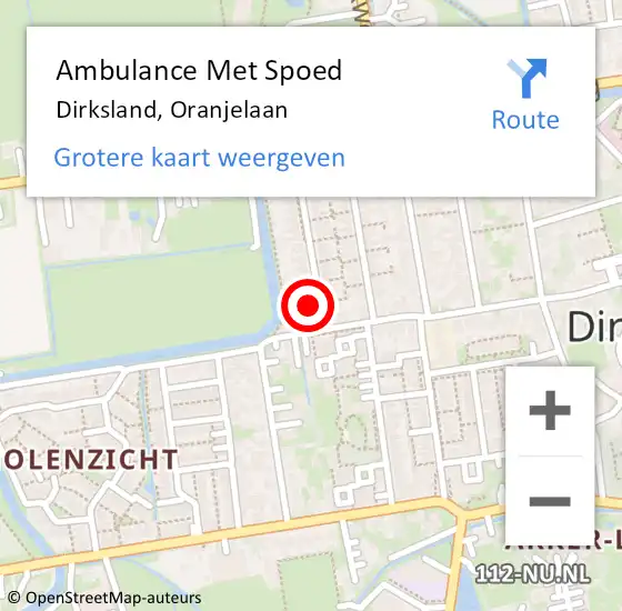 Locatie op kaart van de 112 melding: Ambulance Met Spoed Naar Dirksland, Oranjelaan op 1 maart 2023 09:37