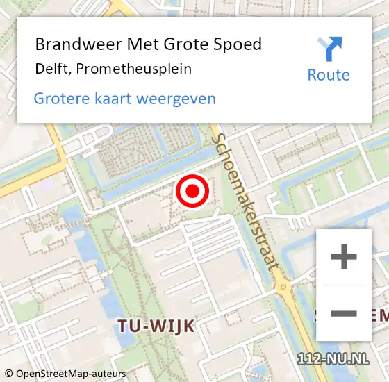 Locatie op kaart van de 112 melding: Brandweer Met Grote Spoed Naar Delft, Prometheusplein op 1 maart 2023 10:13