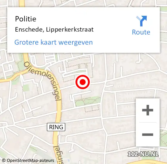 Locatie op kaart van de 112 melding: Politie Enschede, Lipperkerkstraat op 1 maart 2023 10:49