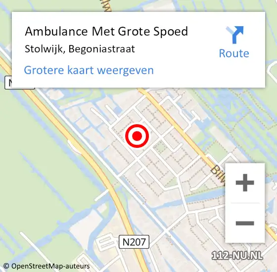 Locatie op kaart van de 112 melding: Ambulance Met Grote Spoed Naar Stolwijk, Begoniastraat op 1 maart 2023 10:55