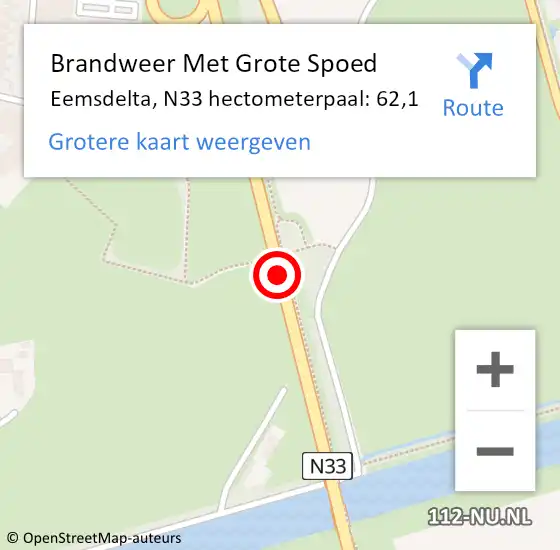 Locatie op kaart van de 112 melding: Brandweer Met Grote Spoed Naar Eemsdelta, N33 hectometerpaal: 62,1 op 1 maart 2023 11:10