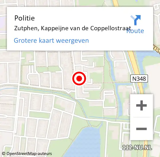 Locatie op kaart van de 112 melding: Politie Zutphen, Kappeijne van de Coppellostraat op 1 maart 2023 11:31