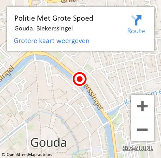 Locatie op kaart van de 112 melding: Politie Met Grote Spoed Naar Gouda, Blekerssingel op 1 maart 2023 11:38