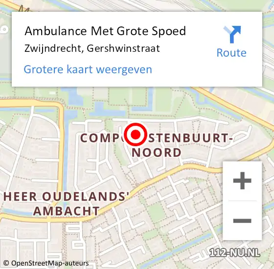 Locatie op kaart van de 112 melding: Ambulance Met Grote Spoed Naar Zwijndrecht, Gershwinstraat op 1 maart 2023 12:14