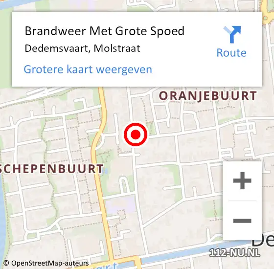 Locatie op kaart van de 112 melding: Brandweer Met Grote Spoed Naar Dedemsvaart, Molstraat op 1 maart 2023 12:31