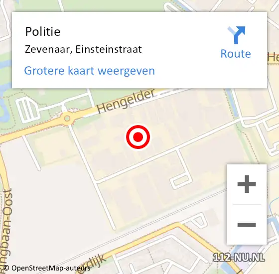 Locatie op kaart van de 112 melding: Politie Zevenaar, Einsteinstraat op 1 maart 2023 13:06