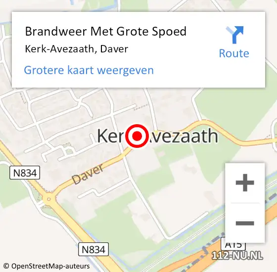 Locatie op kaart van de 112 melding: Brandweer Met Grote Spoed Naar Kerk-Avezaath, Daver op 1 maart 2023 13:13